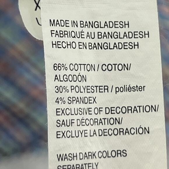 IZOD Shirt Mens XL Non Iron Stretch Poplin Plaid Button Up Cotton Blend Blue - Picture 11 of 15